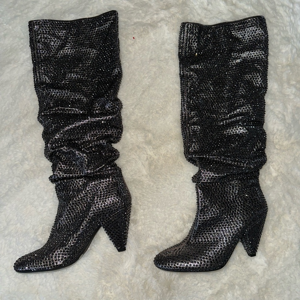 I.N.C Elegant Black Rhinestone Knee-High Boots